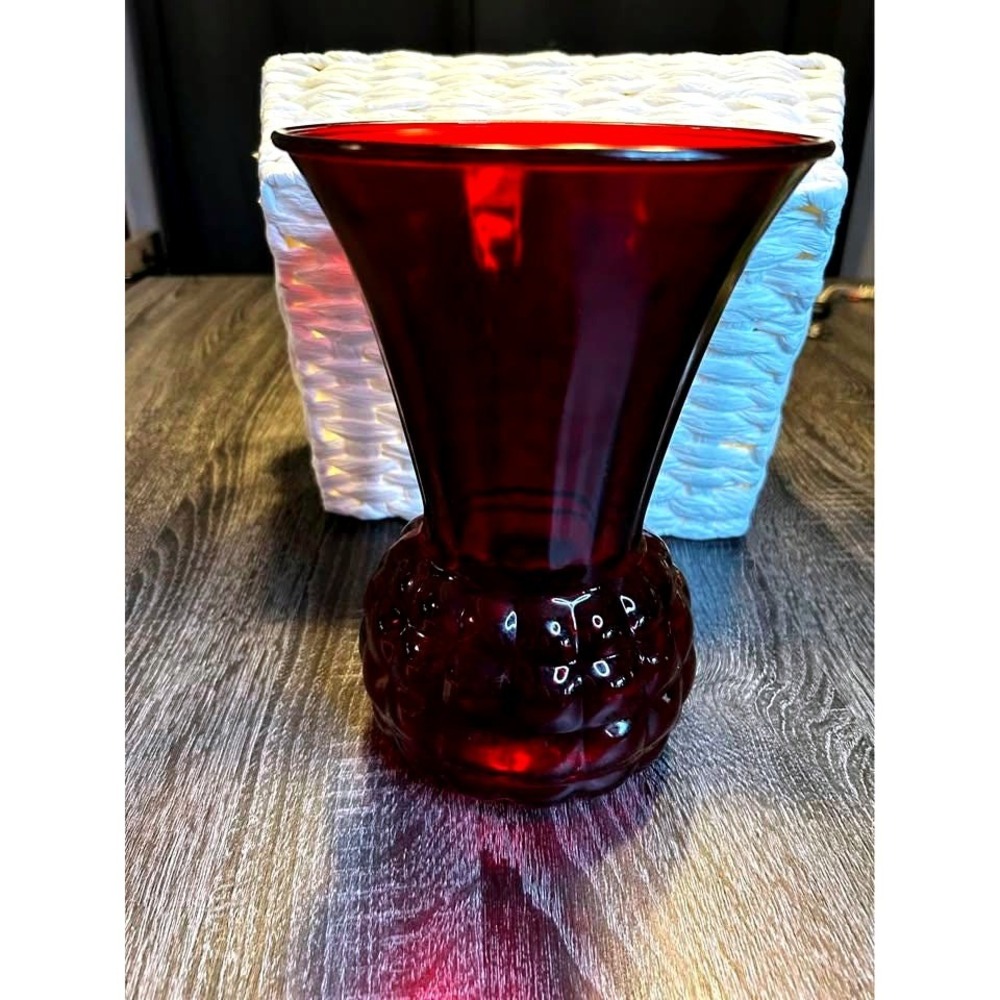 Vintage Anchor Hocking Royal Ruby Pineapple Vase 1970s Red Glass